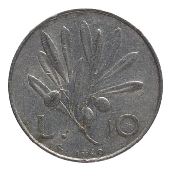 Close up of a vintage Italian coin