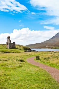 Scotland, Sutherland. Path to a ruiner of Scottish caste.