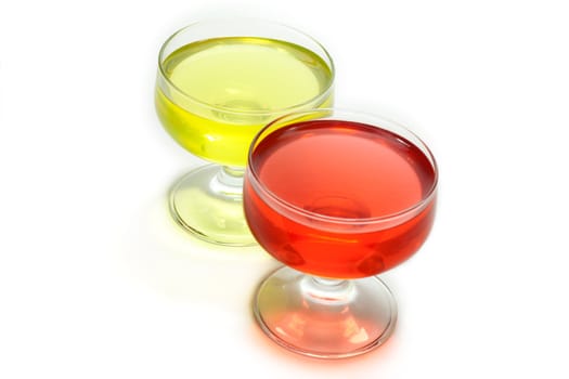 Red jelly in transparent glass, transparent, on white background