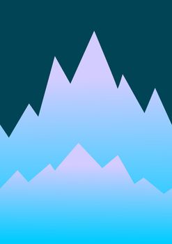 Abstract illustration of mountains rising in the distance in blue colors.