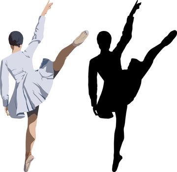 Colour illustration and silhouette of dancing ballerina