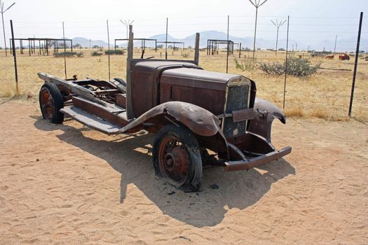 Old car in Namibian desert