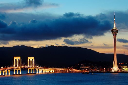 The evening of Macau city from Taipa island