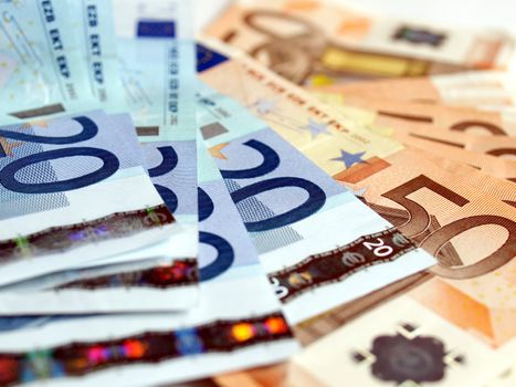 Range of 20 and 50 Euro banknotes useful as a background