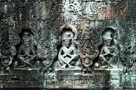 The sculpted statues of mandapa, Siem Reap, Cambodia