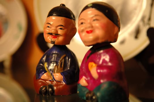 The close up of Chinese old couple figurines