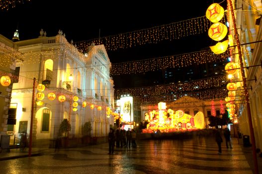 The santa casa de misericordia in the senado square in Macau, with decoration laterns