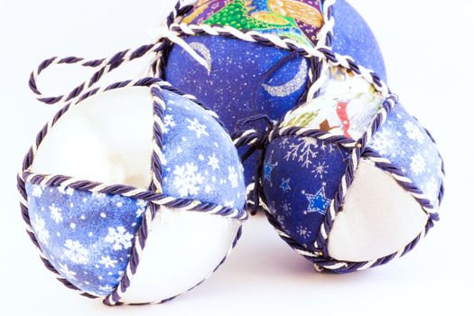 Handmade Christmas balls, Italian tradition, made of fabric and cord