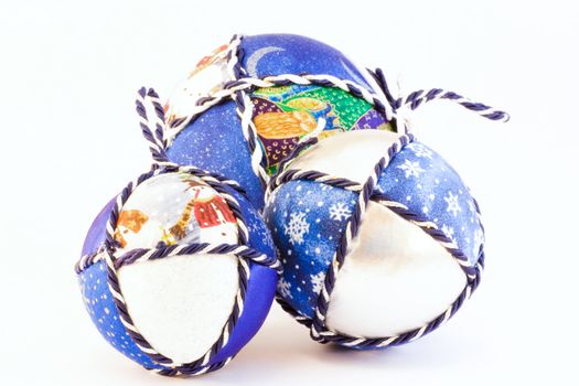 Handmade Christmas balls, Italian tradition, made of fabric and cord