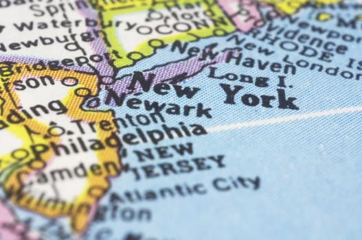 new york close up on map, shallow depth of field
