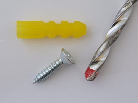 Drill bit with a screw and raw plug