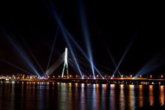 RIGA, LATVIA - NOVEMBER 16: The first light festival Staro Riga (Beaming Riga) celebrating 90th anniversary of independence, 16 November, 2008