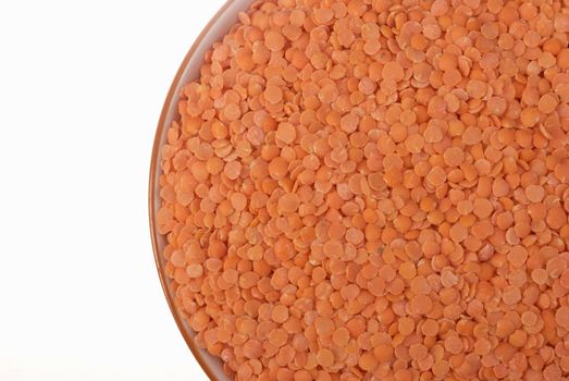 Bowl full of red lentils, copy space available