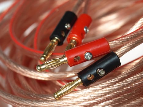 Detail of a stereo audio cable for speakers