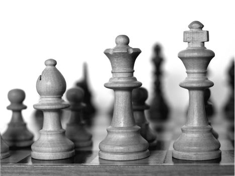 Chess game board with pieces - in black and white