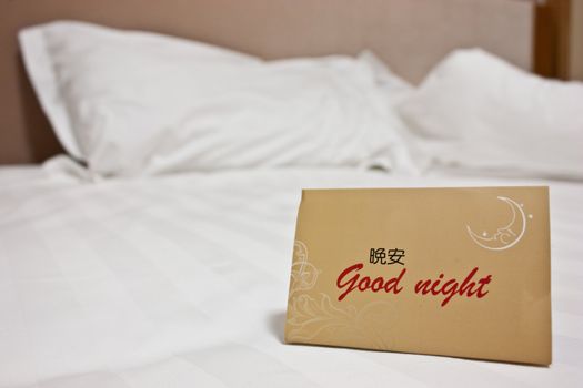 Good night sign in a Chinese hotel, free from trademark