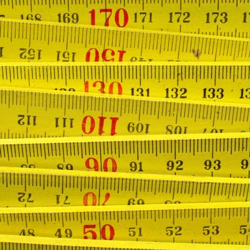 Detail of a wooden metric carpenter ruler