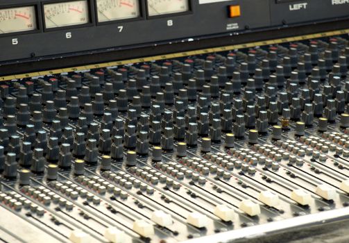 Detail of a soundboard mixer electronic device