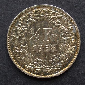 Close up of vintage Swiss Franc coin