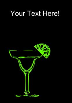 An abstract margarita glass with a line on a black background with copy space.