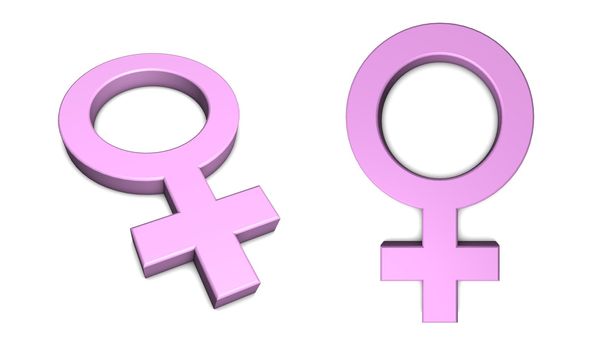 pink female symbol isolated with slight shadow on white from angle and front