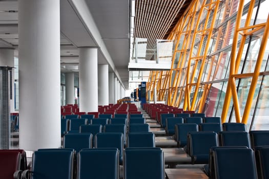 View of Beijing airport, empty seats, detail
