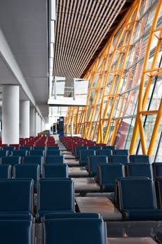 View of Beijing airport, empty seats, detail