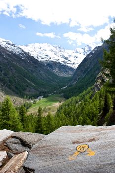 Gran Paradiso Park, Italy. Beautiful alpine mountain path close to Cogne town.