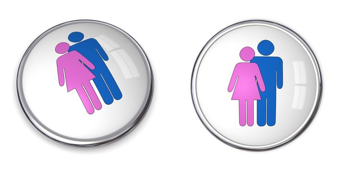 3D button couple pictogram - pink and blue