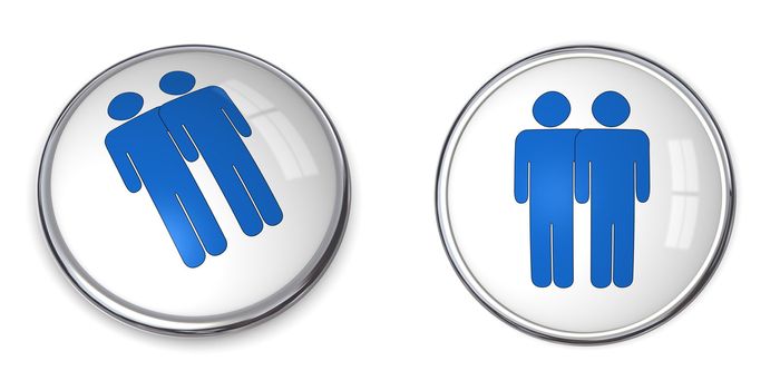 3D button male couple pictogram - blue