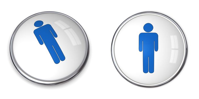 3D button blue male pictogram on white background