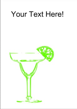 An abstract margarita glass with a line on a White background with copy space.