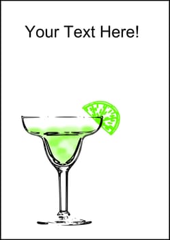 An abstract margarita glass with a line on a white background with copy space.