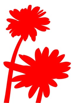 Silhouettes of daisies in red on a white background.