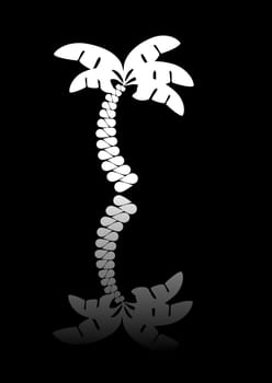 An abstract palm tree silhouette over a black background with reflection.