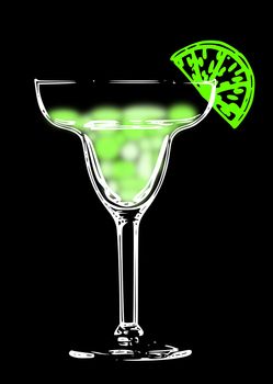 A creative illustration of a margarita on a black background.