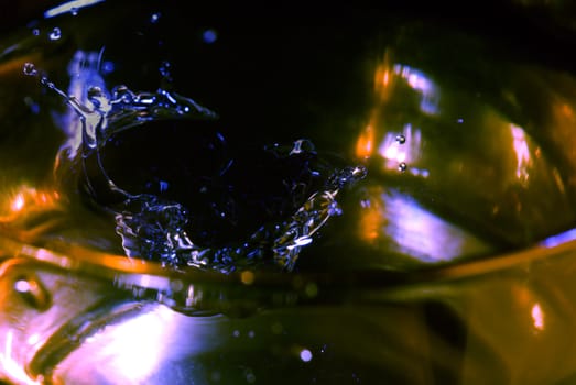 splash on clear glass with colored light