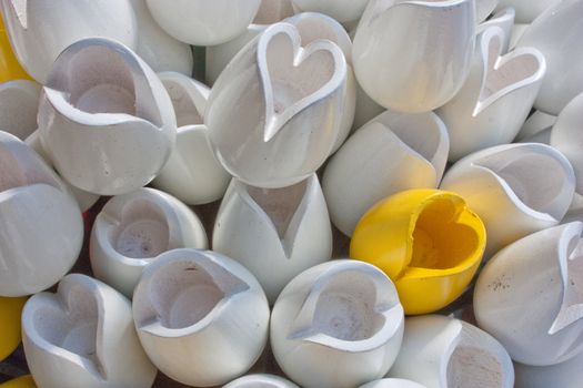 Traditional tulips made of wood in Amsterdam shop