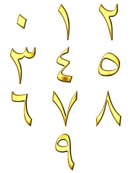 3d golden Arabic numbers isolated in white