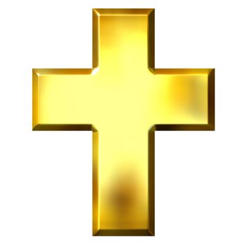 3d golden cross isolated in white