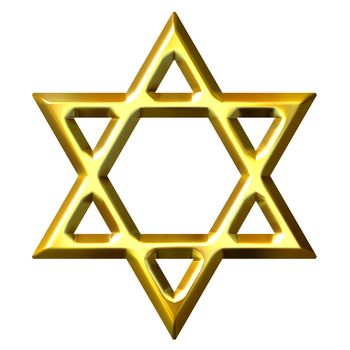 3d golden star of david isolated in white