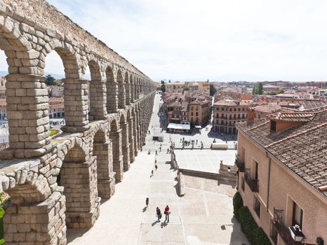 The famous ancient aqueduct in Segovia Spain