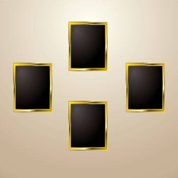 Four blank golden picture frames with room to add your own image