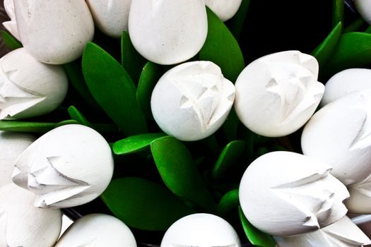 Traditional tulips made of wood in Amsterdam shop