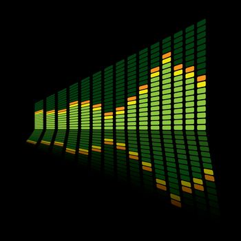 Green music inspired graphic equalizer with reflection and black background