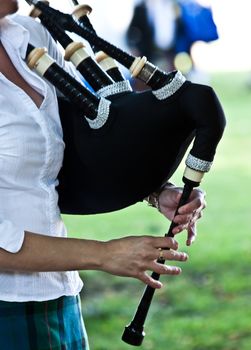 Detail of a bagpipe exibition during Highland Games