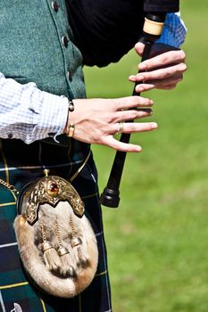 Detail of a bagpipe exibition during Highland Games