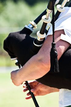 Detail of a bagpipe exibition during Highland Games