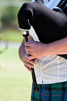 Detail of a bagpipe exibition during Highland Games