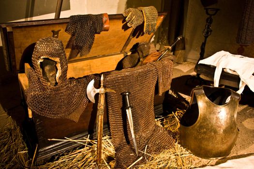 Medieval weapons in Italian castle, close to Turin, north Italy
